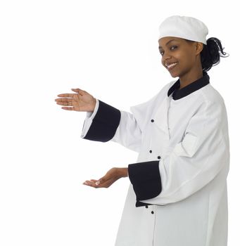 African American female woman black professional chef isolated on white