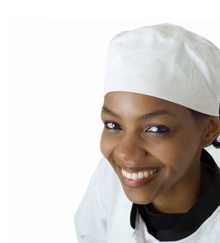 African American female woman black professional chef isolated on white