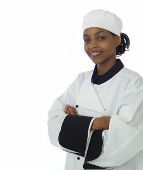 African American female woman black professional chef isolated on white