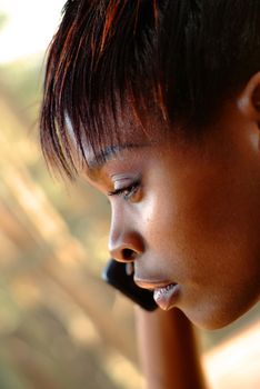 African American businesswoman on a telephone call