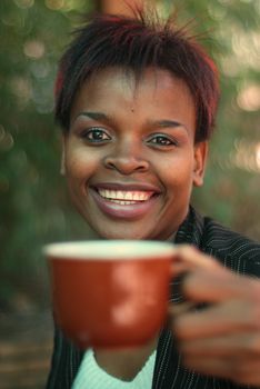 African American businesswoman portrait with coffee