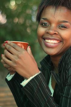 African American businesswoman portrait with coffee