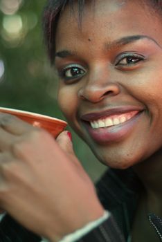 African American businesswoman portrait with coffee