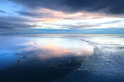 Ice shapes in the east fjords iceland at sunset in winter