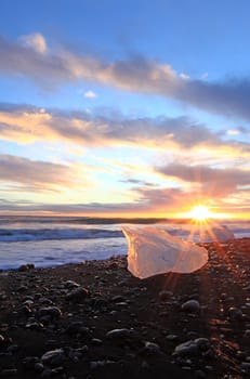 Ice shapes in the east fjords iceland at sunset in winter