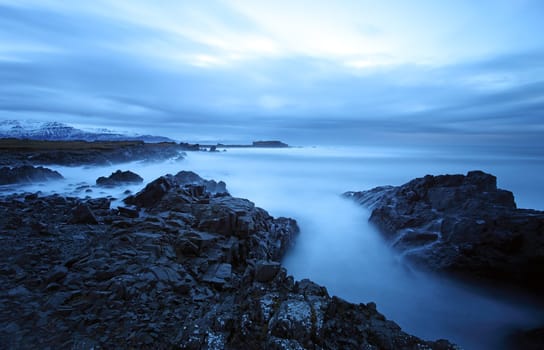 twilight coast in the east fjords in iceland