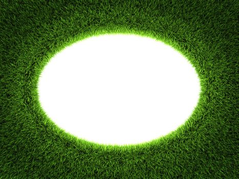 Fresh green grass circle frame isolated on white background. 3d render