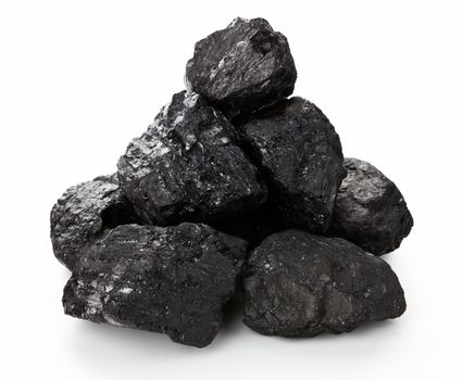Stack of coal lumps isolated on white background    