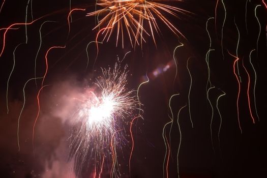 Fireworks on New year in the night sky in the Kriviy rig