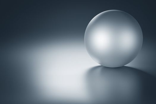 Metal ball on a metal table with copy space. 3d render