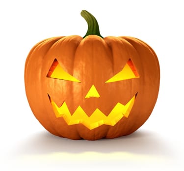 Scary Jack O Lantern halloween pumpkin with candle light inside, 3d render