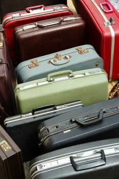 Pile of old vintage bag suitcases
