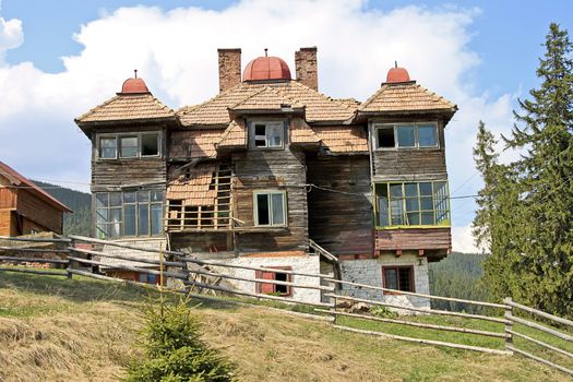 Shot of a neglected palatial house in the countryside