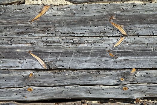 Closeup of the outside wall of an old woodhouse