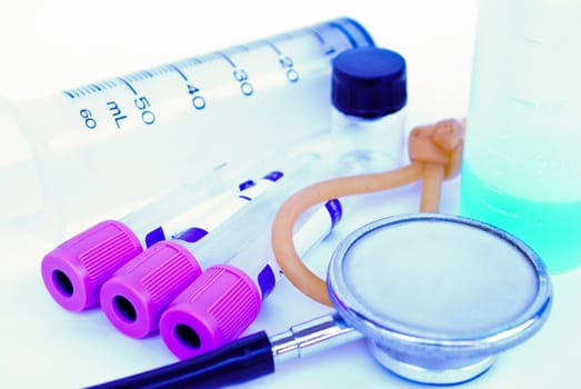 A stethoscope in front of medical