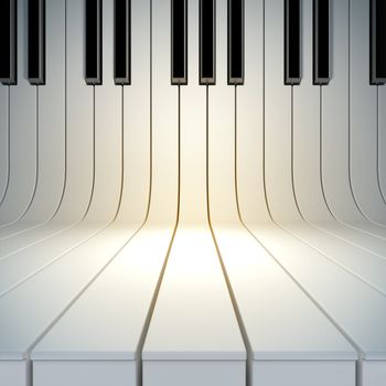 A 3d illustration of blank surface from piano keys. Blank template layout of music placard