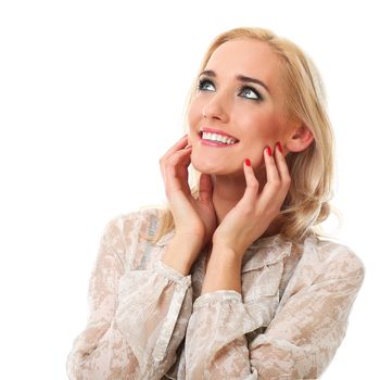 Young beautiful woman smiling isolated on a white background