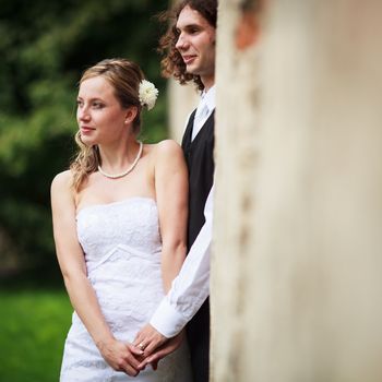 Portrait of a young wedding couple