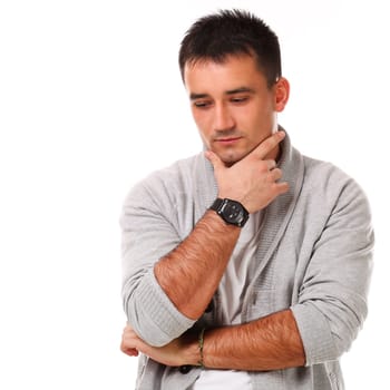 Young caucasian handsome man isolated over white background