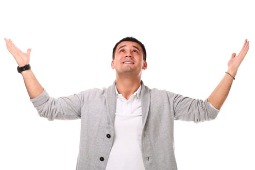 Young caucasian handsome man confused isolated over white background