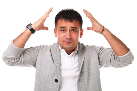 Young caucasian handsome man confused isolated over white background
