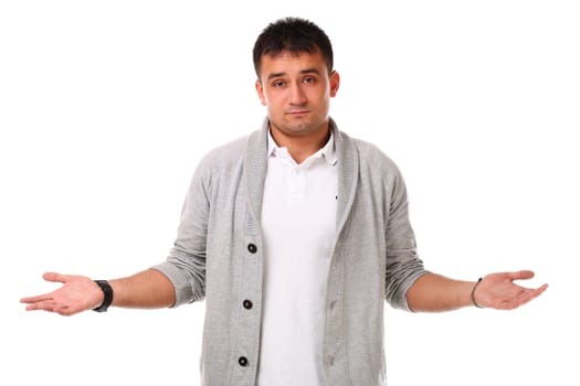 Young caucasian handsome man confused isolated over white background