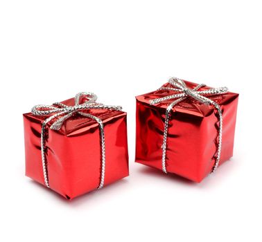 Two small red present boxes isolated on white