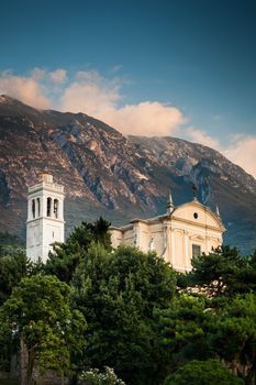 View of the parish church of Santo Stefano in  Malcesine, Italy