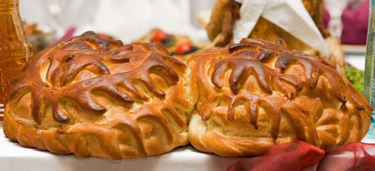 Delicious wedding loaf are ready for guests.