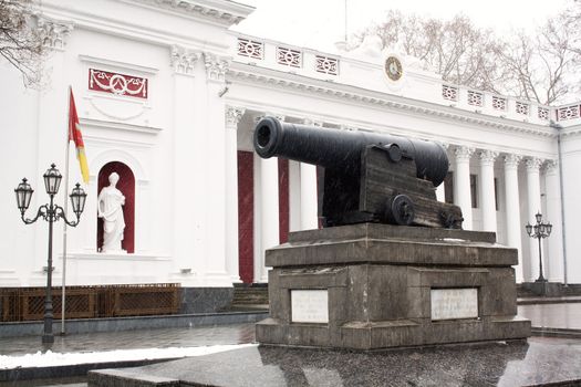 Gun at the Promenade Square monument on the Duma of Odessa
