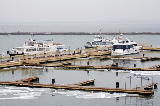 Boat yachts on the quay in the port of Odessa. (Ukraine)
