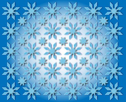 stars in the shape of snowflakes on a blue winter background