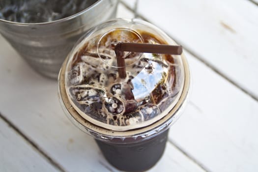 Iced coffee,  Drinking straw and Glass cloth.