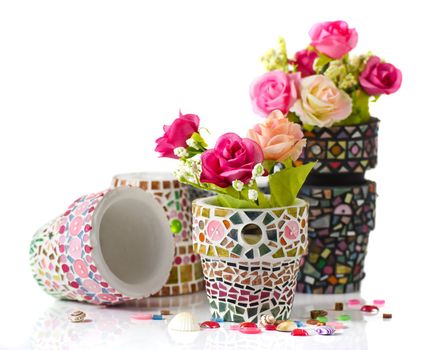 Rose and mosaic flower pot  I made myself mosaic flower pot