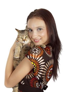 cat and young beautiful woman