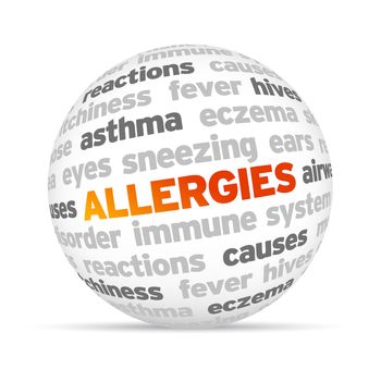 3d Allergies Word Sphere on white background.