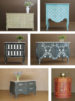 Collage combination of various hand crafted classic wooden furniture interior