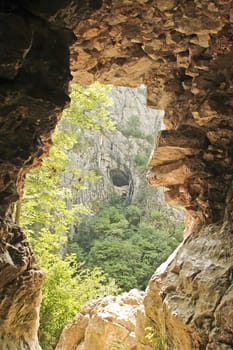 View from a cave in the Turda Gorges in Transylvania