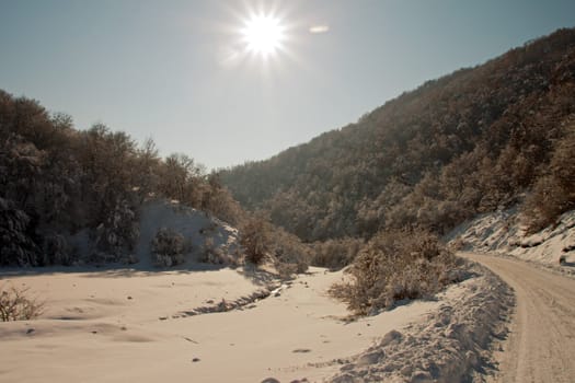 A valley on a sunny winter day