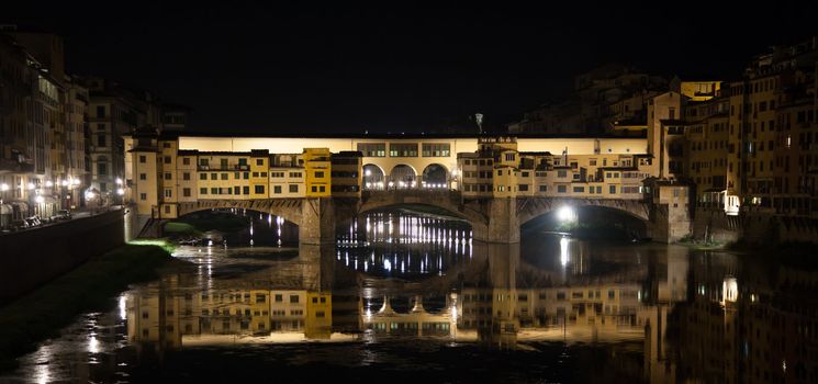 Florence, Italy: unusual view of Ponte Vecchi by night