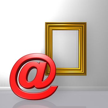 email symbol leans on white wound - 3d illustration