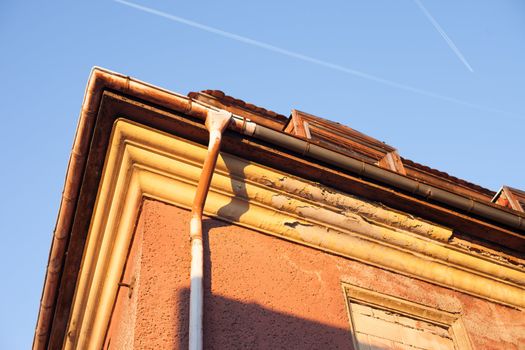 Abandoned house sealed with bricks in winter