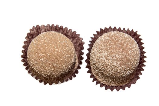 Two Cinnamon Sugar Coated Milk Chocolate Truffles Isolated on White Background