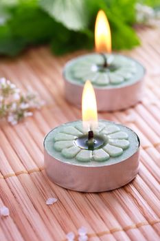 Spa Candles with small flowers and mints