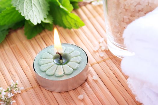 Spa Candles with towel and bath salt