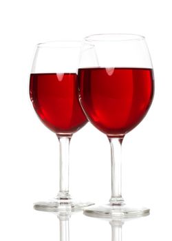 Two Wine Glasses with Red Wine on White Background