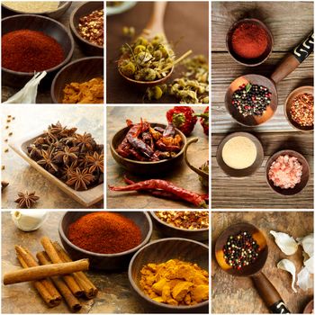 Collage of many Spices