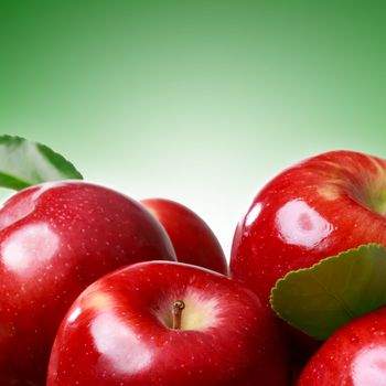 Fresh apples on green soft green background