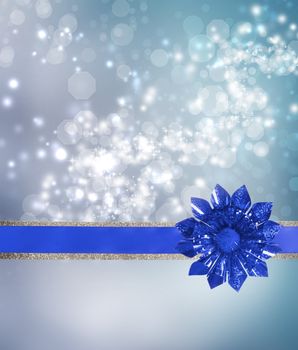 Blue Bow and Ribbon with Blue Lights Background 