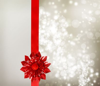 Red Bow and Ribbon with Silver Lights Background 